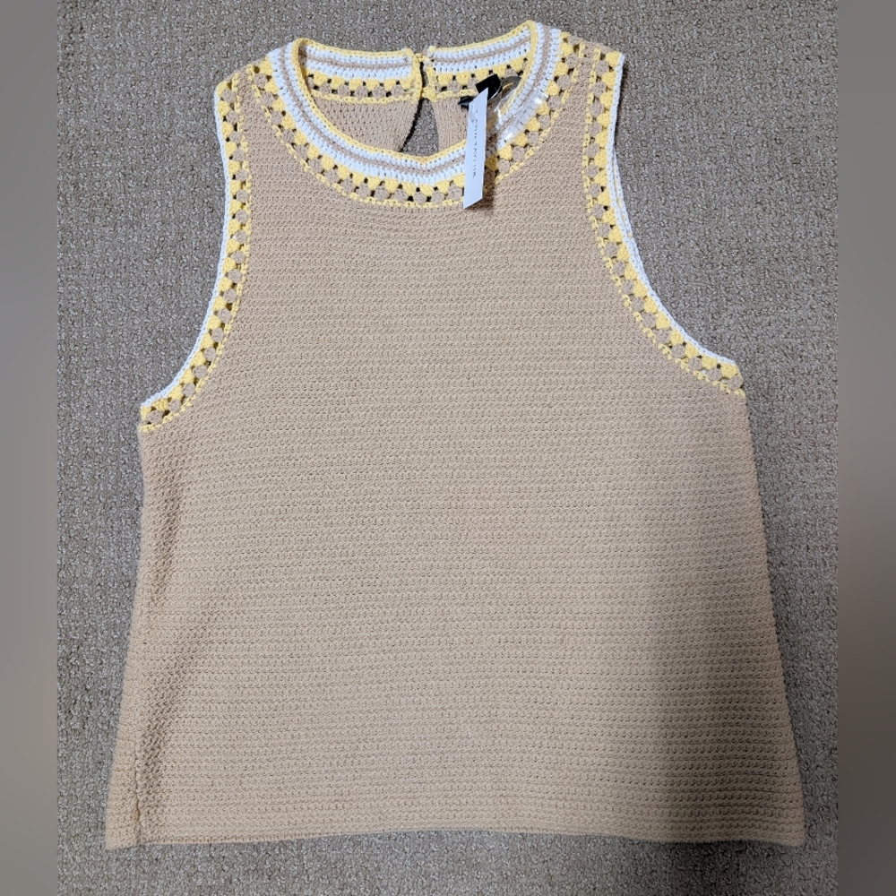 NWT Ann Taylor Crochet Knit Sweater Tank Shell Large Cottagecore Contrast Trim